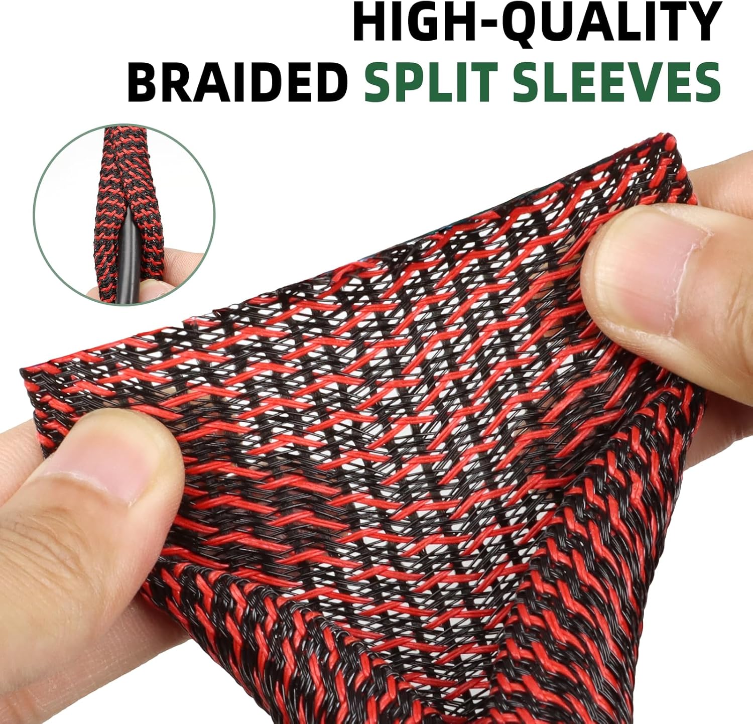 Split Wire Loom Tubing, Cable Protector Sleeve, Braided Cable Management for TV/Computer/Home Theater/Engine Bay, Cord Protectors from Pets No Chew (Red and Black, 1/2"-25ft)