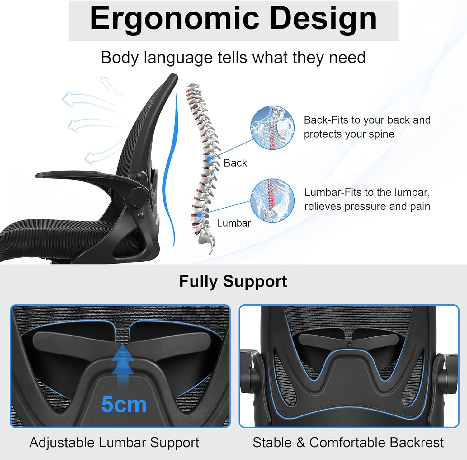 Primy Drafting Chair Tall Office Chair with Flip-up Armrests Executive Ergonomic Computer Standing Desk Chair with Lumbar Support and Adjustable Footrest Ring (Black)