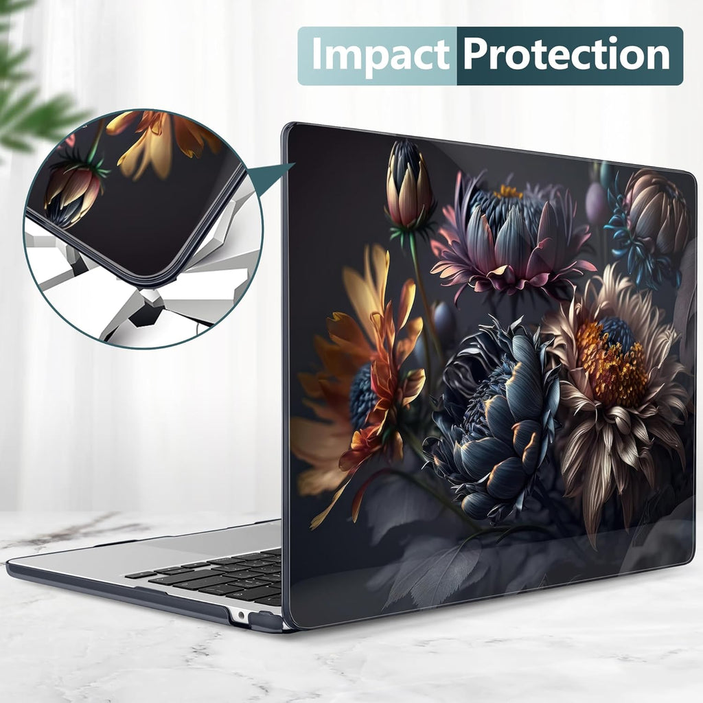 TWOLSKOO Compatible with M4 MacBook Air 15 inch Case 2025-2023 Released Model M4 A3241 M3 A3114 M2 A2941, Plastic Hard Shell & Screen Protector & Keyboard Cover & Trackpad Film, Blossom Floral