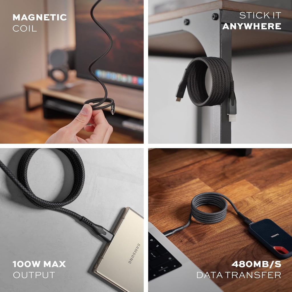 Statik MagStack Pro USB C to USB C Cable, Magnetic Type C Charger Fast Charging Cord, On The Go Magnetic Charging Cable for Car, Compatible with 16 Pro Max, 15, Galaxy S21 S20 Ultra, Orange 100W 3FT
