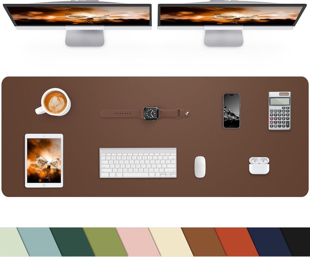 Leather Desk Pad Protector,48"x 17"Desk Mat Large, Mouse Pad, Non-Slip PU Leather Desk Blotter,Waterproof Desk Pad for Office/Home Brown