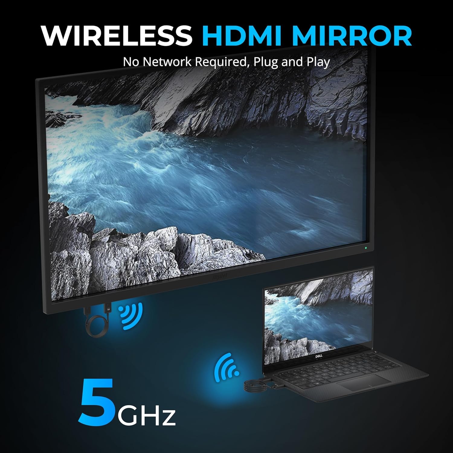SABRENT Wireless HDMI Transmitter and Receiver 100FT/30M Seamless FHD Quality (1080p@60Hz) Plug and Play, Stream Video from PCs, Laptops to TVs, Projectors and More (DA-H1R1)