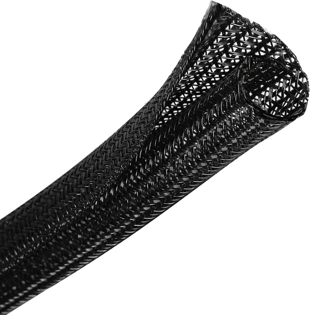 CrocSee 10ft - 3/4 inch Braided Cable Management Sleeve Cord Protector - Self-Wrapping Split Wire Loom for TV/Computer/Home Theater/Engine Bay - Black