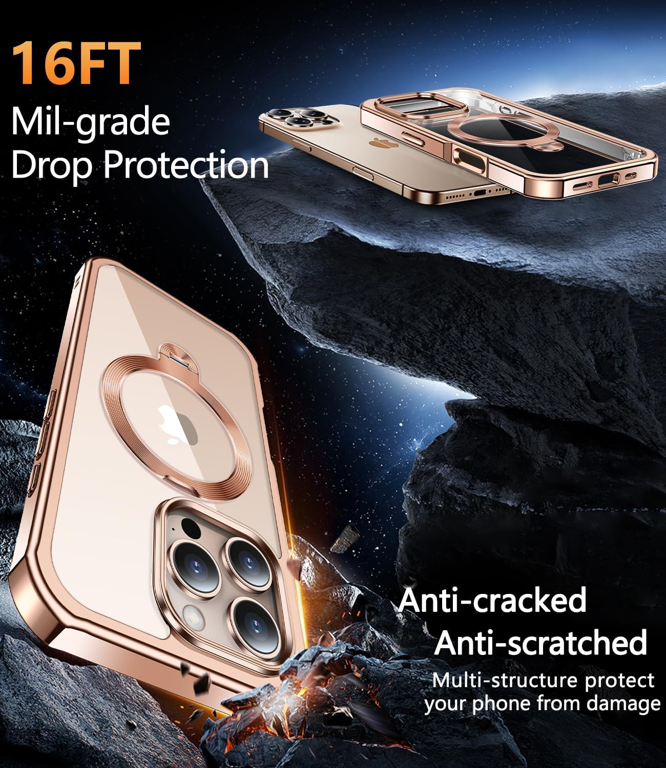 [360° Rotatable CD Stand & Built-in Privacy Screen Magnetic Case for iPhone 16 Pro Max [Compatible with MagSafe & Full Signal] Shockproof Full Body Anti-Spy Cover for 16 Pro Max-Desert Gold