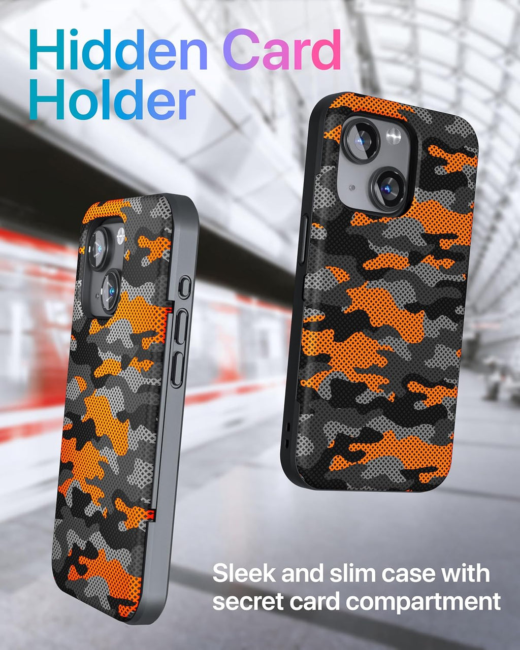 TORU CX Slim for iPhone 15 Case Wallet | Protective Shockproof Heavy Duty Cover with Hidden Card Holder & Card Slot | Mirror & Wrist Strap Included - Camouflage