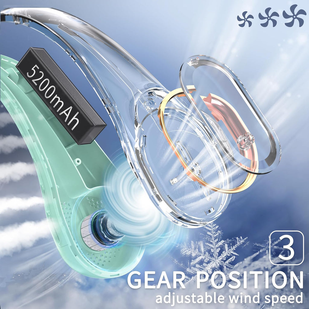 FrSara Neck Fan,Personal Fans for Your Neck, Adjustable, 360° Cooling, Super Quiet, No Blade Fan Design, No Hair Twisting, Even Air Volume On Both Sides, Non-Slip, Short Charging, Long Use Time