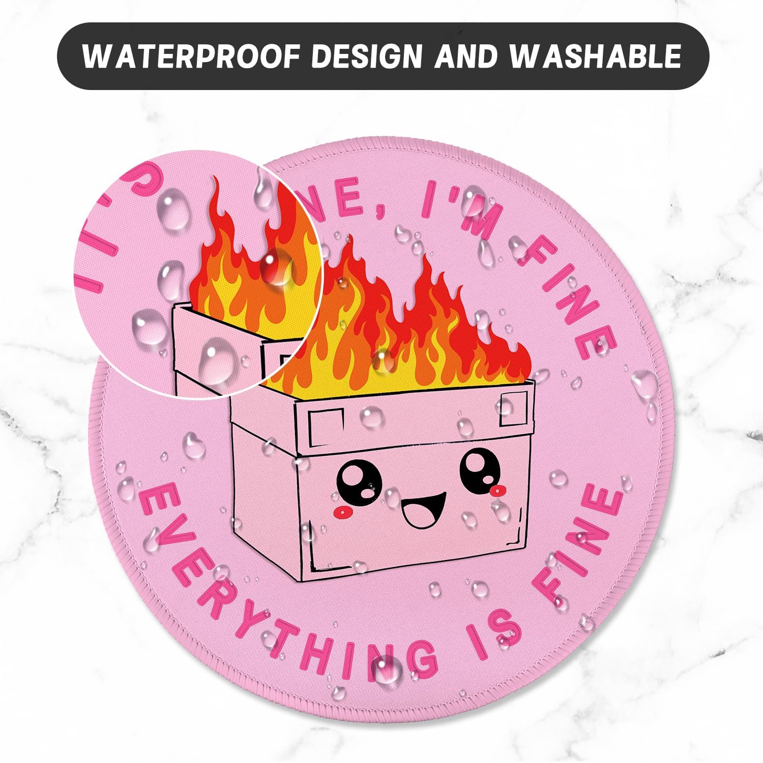 ITNRSIIET Round Mouse Pad with Stitched Edge Premium-Textured Waterproof Non-Slip Rubber Base Desktop Protection Mat Diameter 8.7 inches, Pink Cute Dumpster