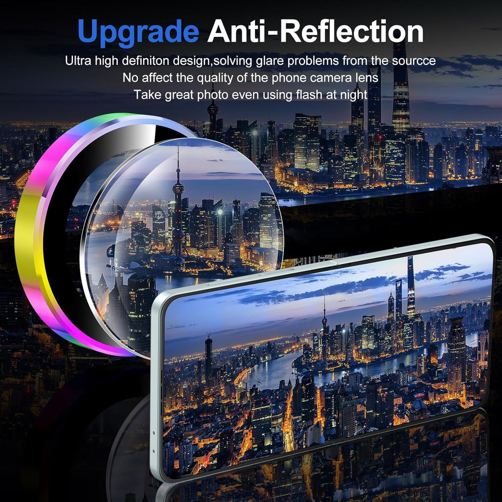 for Samsung Galaxy Z Flip 7 Camera Lens Protector, Individual Metal Ring Tempered Glass Lens Cover, [Strong Adsorption] Scratch Resistant Ultra-Thin HD Clear Lens Cover, 1 Set-Colorful Ring