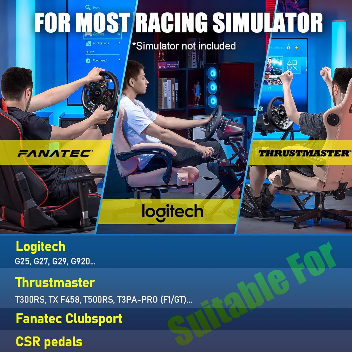 GTPLAYER Sim Racing Wheel Stand Simulator Cockpit Wheel Stand Racing Steering Shifter Mount fit for Logitech G25 G27 G29 G920 G923 Thrustmaster T330TS Gaming Stand Wheel Pedals NOT Included, Black