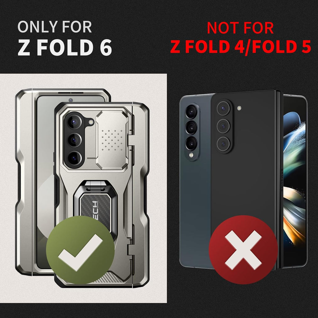 TONGATE for Z Fold 6 Case with Ring Stand, Built-in S Pen Holder & Glass Screen Protector Shockproof Rugged Z6 Phone Case with Camera Cover & Belt Clip for Samsung Galaxy Z Fold6 2024,Titanium Gray