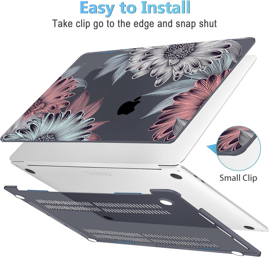 Mektron for MacBook Pro 16 inch A2141 Case 2020 2019 Release with Retina Display & Touch Bar & Touch ID, Blooming Chrysanthemums Plastic Hard Shell Cover Keyboard Skin Screen Protector Dust Plug
