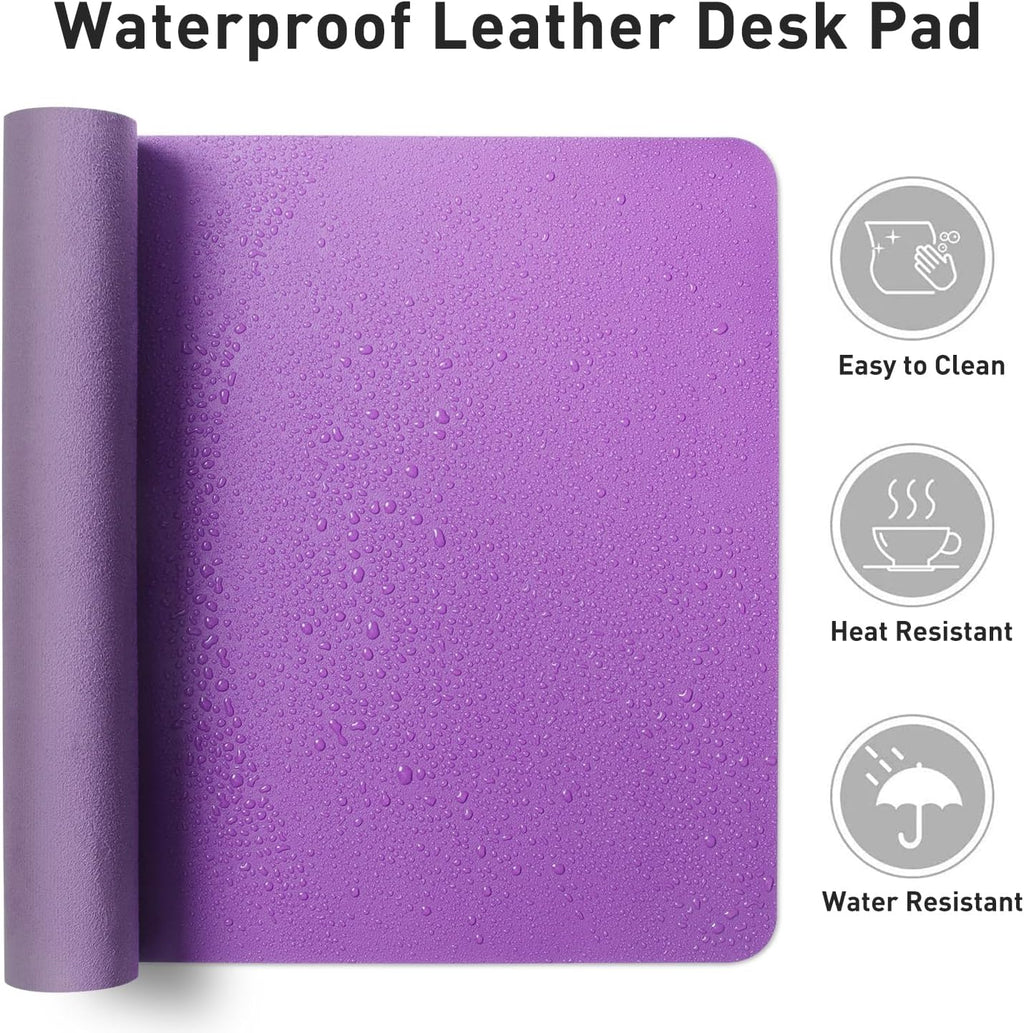Aothia Leather Desk Pad Protector, Mouse Pad, Office Desk Mat, Non-Slip PU Leather Desk Blotter, Laptop Desk Pad, Waterproof Desk Writing Pad for Office and Home (31.5" x 15.7", Iris Violet)