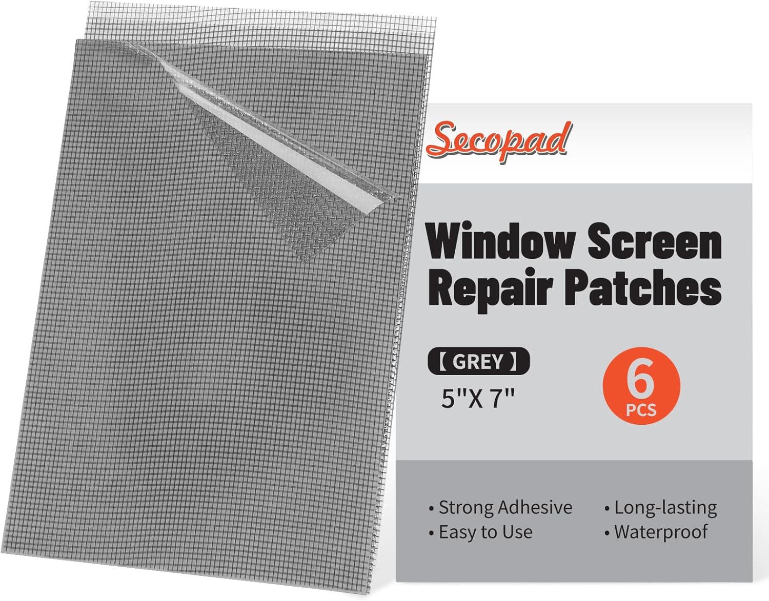 5" x 7" Grey/Black Screen Repair Kit, 6 PCS Window Screen Patch Repair Tape for Mesh Window Door, Strong Adhesive Fiberglass Mesh Patch Tape