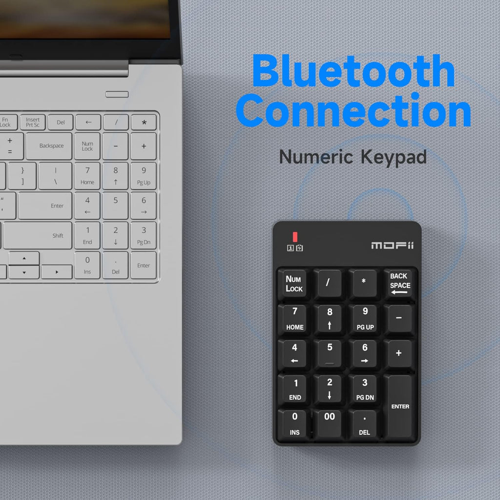 MOFII Bluetooth 5.1 Number Pad Wireless Numeric Keypad Silent 19 Keys USB Keypads, Portable Financial Accounting Numpad 10 Key for Laptop/Notebook/Surface Pro/PC - Black
