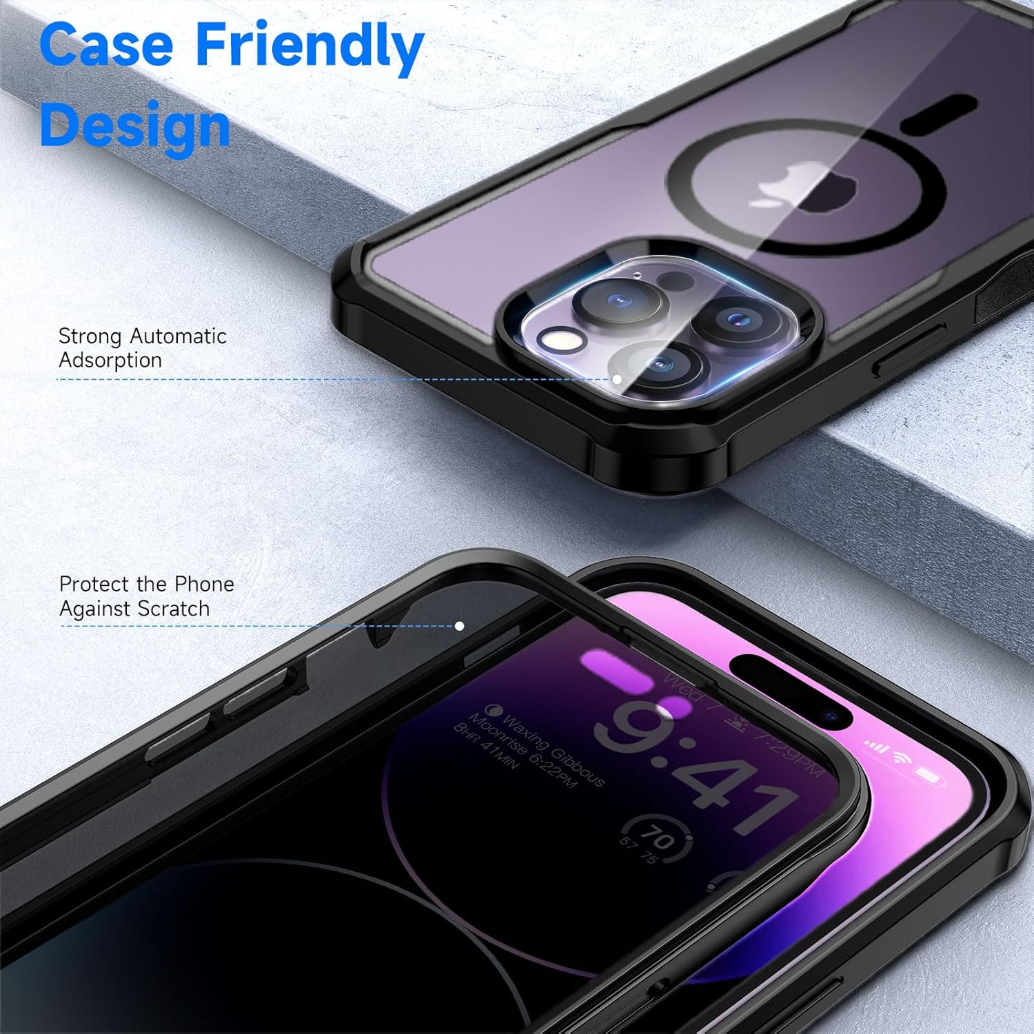 seacosmo for iPhone 14 Pro Max Case, Full Body Bumper with Built-in 9H Tempered Glass Privacy Screen Protector and Camera Lens Protector, Compatible with MagSafe, Shockproof Phone Cover, 6.7", Black