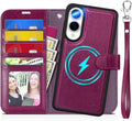 TUCCH Case for Galaxy S25 Edge, [Detachable] 2 in 1 Magnetic PU Leather Wallet Wrist Strap RFID Blocking Wireless Charging 4 Card Holder Kickstand Removable Flip Cover for Galaxy S25 Edge, Plum Purple