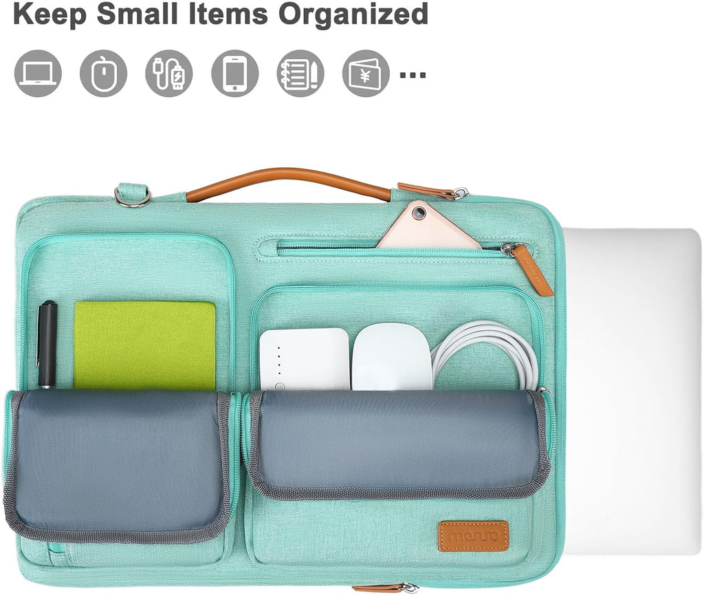 MOSISO 360 Protective Laptop Shoulder Bag,15-15.6 inch Computer Bags Compatible with MacBook Pro 16 inch, HP, Dell, Lenovo, Asus Notebook,Side Open Messenger Bag with 4 Zipper Pockets, Aqua Green