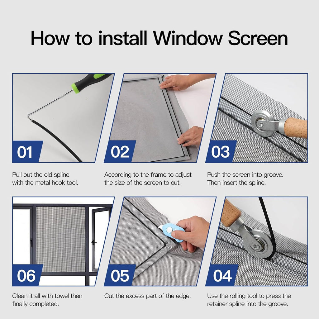 Screen Door Mesh Replacement Kit with All Tools Include Window Screens Mesh 48"x117", Screen Roller, Screen Spline, Spline Hook, Yolovit
