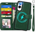 TUCCH Wallet Case for Galaxy S25 Edge, Removable 2 in 1 [Wireless Charging] Wrist Strap RFID Blocking [4 Card Holders] PU Leather Cover, Magnetic Detachable Stand Folio for Galaxy S25 Edge, Evergreen