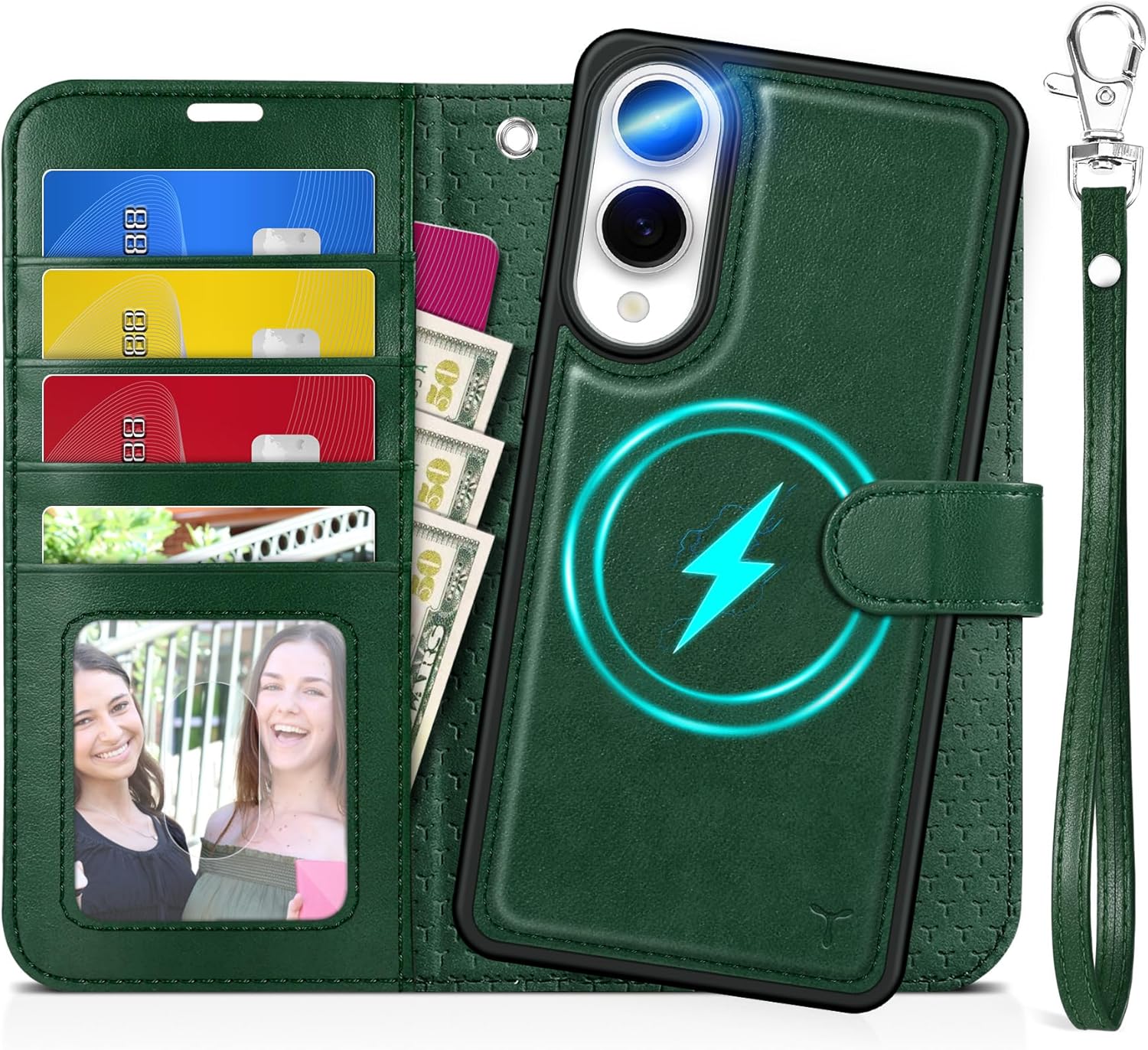 TUCCH Wallet Case for Galaxy S25 Edge, Removable 2 in 1 [Wireless Charging] Wrist Strap RFID Blocking [4 Card Holders] PU Leather Cover, Magnetic Detachable Stand Folio for Galaxy S25 Edge, Evergreen