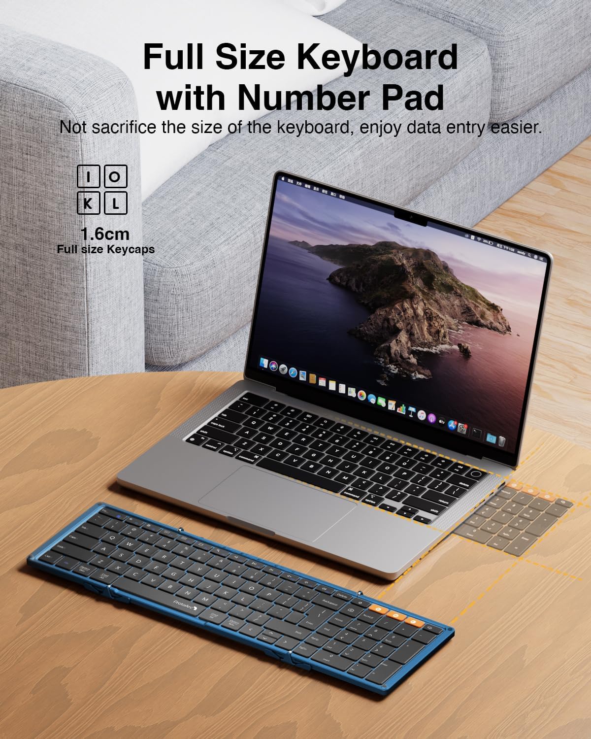 ProtoArc Foldable Bluetooth Keyboard, XK01 Folding Wireless Portable Keyboard with Number Pad, Full-Size Travel Keyboards for Windows iOS Android Tablet Smartphone Laptop PC - Dark Blue