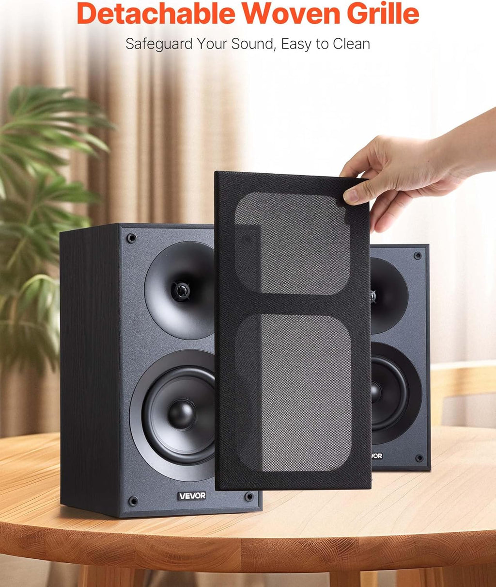 VEVOR Passive Bookshelf Speaker, 300W, Book Shelf Stereo Speakers with 5.25-Inch Woofer and 1-Inch Tweeter, Detachable Grille, 65Hz-20KHz Frequency Response, Wooden Enclosure,for Home Theater (1 Pair)
