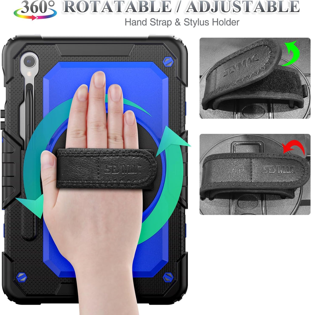 SEYMAC stock Case for Samsung Galaxy Tab S10 FE / S9 / S9 FE 5G Tablet Case Protective with Screen Protector, Pencil Holder, 360 Rotate Stand, Hand Strap, Shoulder Strap, Blue1
