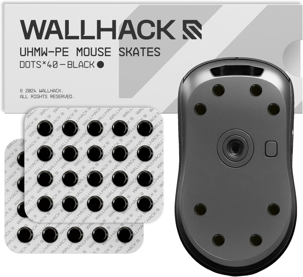 Wallhack UHMW-PE Dot Mouse Skates | Premium Universal Skates for Gaming Mice | Ultra-Smooth Glide on Cloth & Glass Pads | Customize Speed & Control | Durable, Easy to Apply | Black 7mm x 7mm