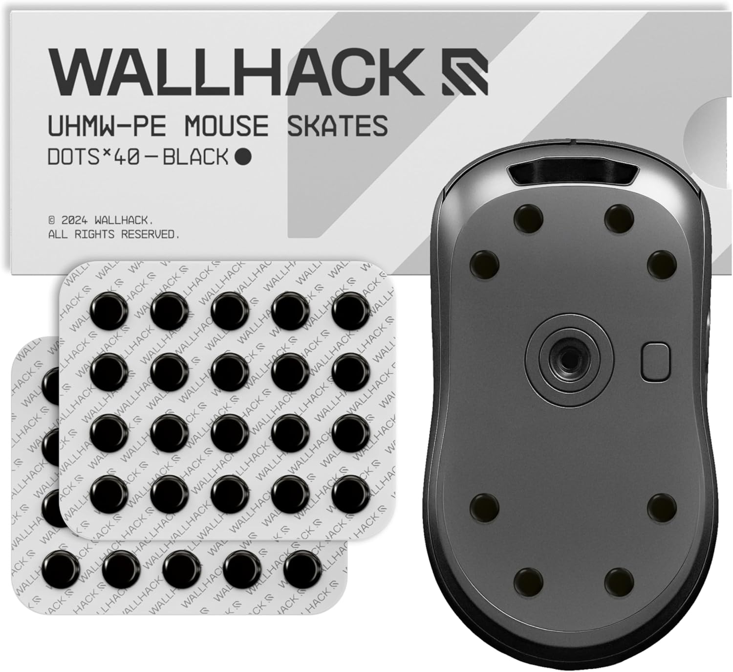 Wallhack UHMW-PE Dot Mouse Skates | Premium Universal Skates for Gaming Mice | Ultra-Smooth Glide on Cloth & Glass Pads | Customize Speed & Control | Durable, Easy to Apply | Black 7mm x 7mm