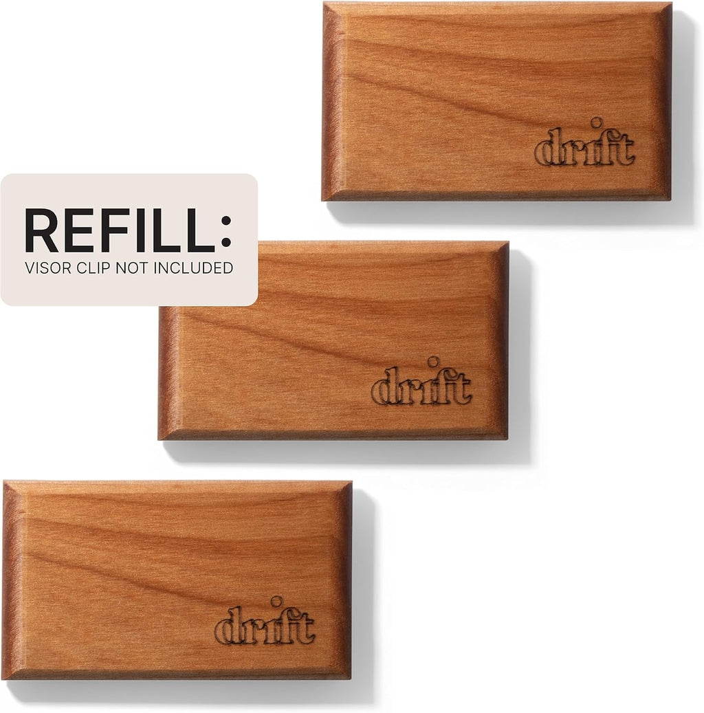 Drift Car Air Freshener - The Original Wood Air Freshener - Car Odor Eliminator - Long Lasting Scent - Metal Clip - Essential Oils - Clean Ingredients - Amber Scent 3 Pack Refill - NO CLIP INCLUDED