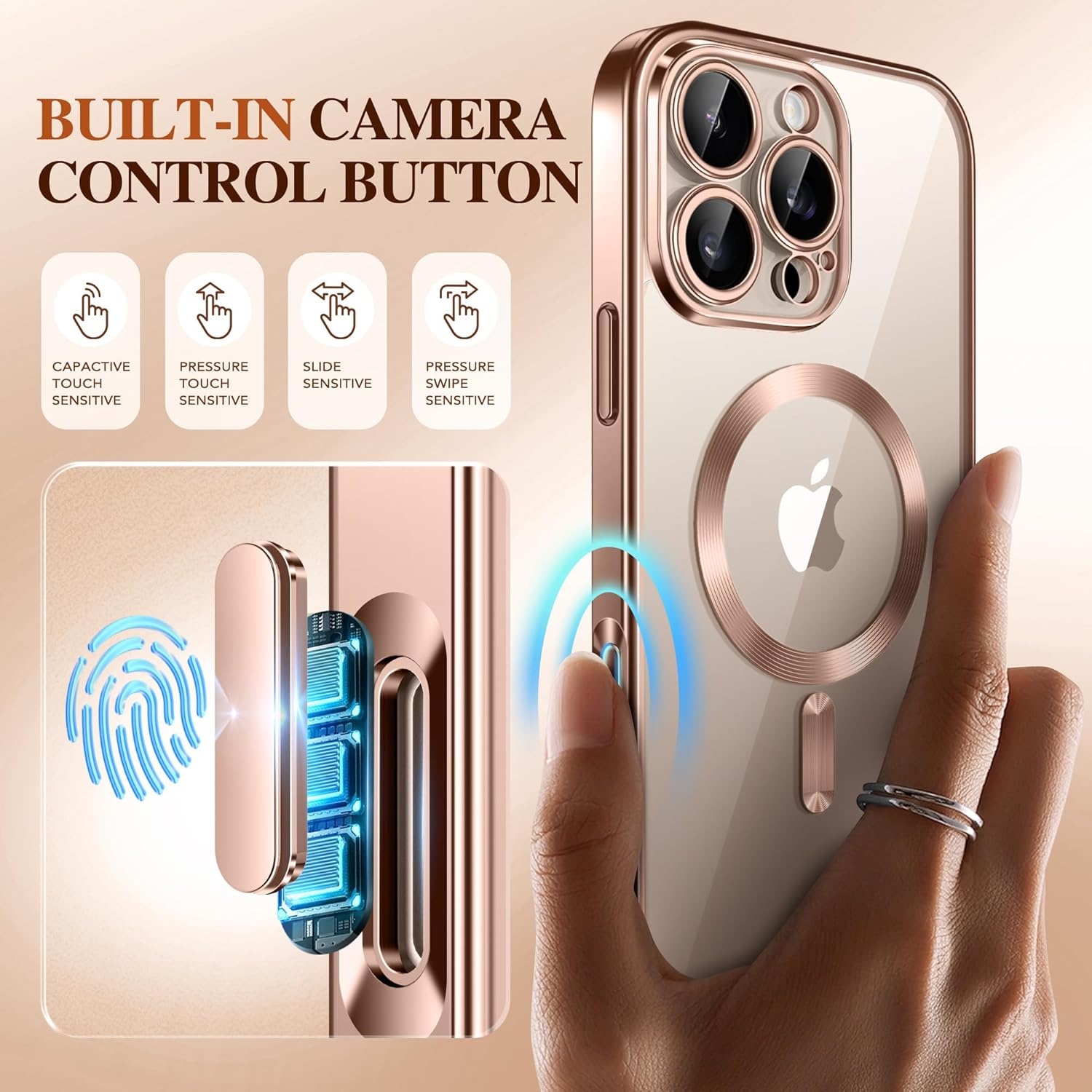 BERFY Magnetic for iPhone 16 Pro Case, Compatible with Magsafe, Built-in 9H Tempered Glass Screen Protector & Upgraded Camera Protection, Full-Body Plating Phone Case for 16 Pro 6.3", Desert Gold