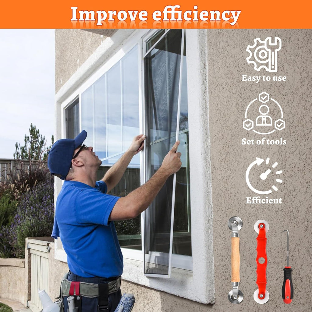 Screen Repair Tool,Window Roller,Spline Installer,3 in 1 Window Installation Tool,Screen Mouse Spline Roller for Installing & Replacing Window Patio Sliding Door(3 in 1)