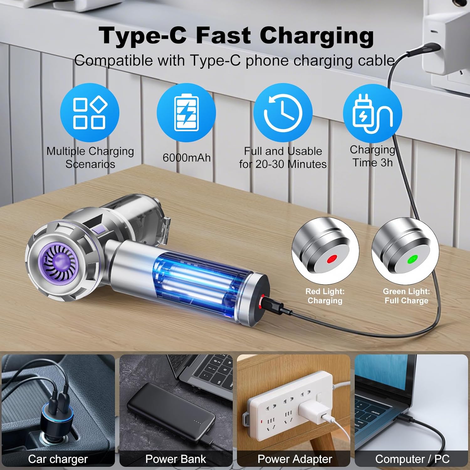 Car Vacuum Portable Cordless, 18000pa Mini Vacuum Cleaner, 4 in 1 Handheld Vacuum Cordless Rechargeable, 120W High Power Hand Held Vacuum Cleaner With LED Light Multi-nozzles for Car Home Office Pet