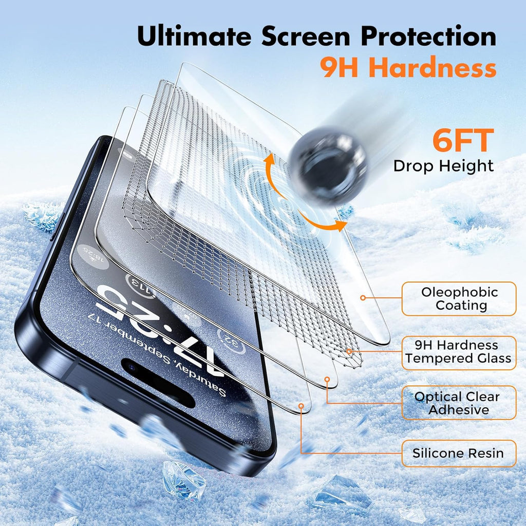 UNBREAKcable Screen Protector for iPhone 15 Pro Max [Easy Installation Frame] [9H Hardness] [Bubble Free] [99.99% Clear] Shatterproof Tempered Glass Screen Protector for Apple 6.7 inch, 2 Pack