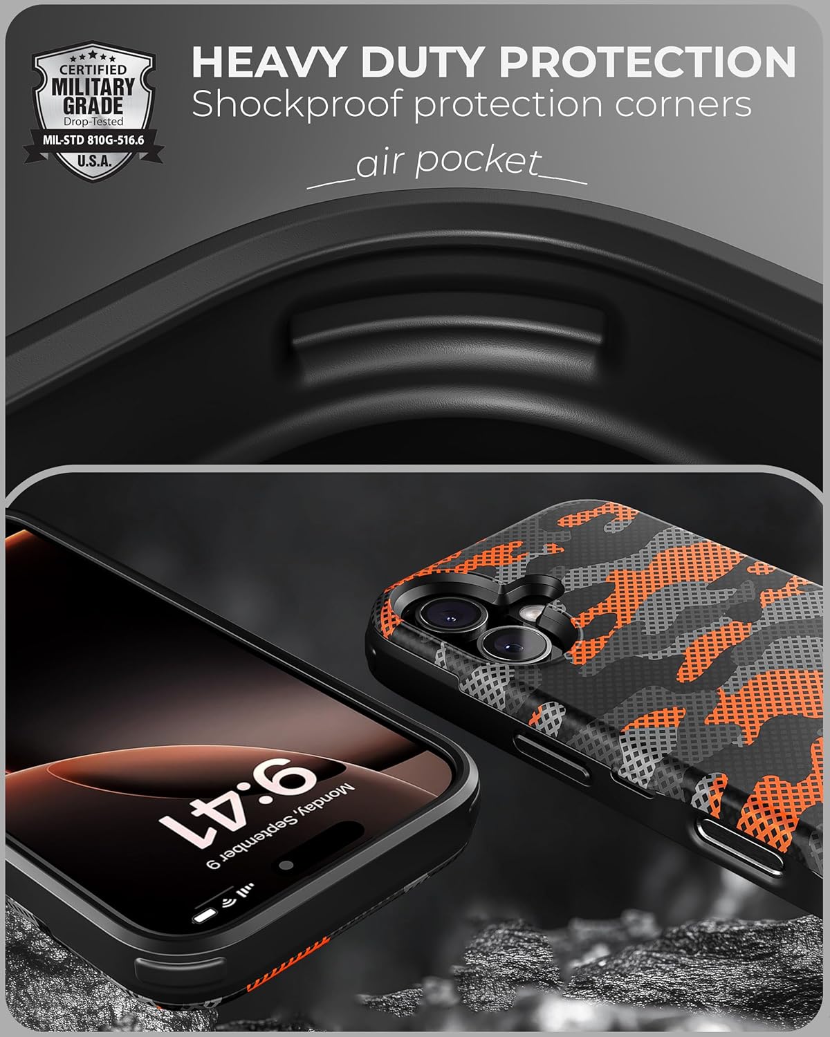 TORU CX Slim for iPhone 16 Case Wallet | Protective Shockproof Heavy Duty Cover with Hidden Card Holder & Card Slot | Mirror & Wrist Strap Included - Camouflage