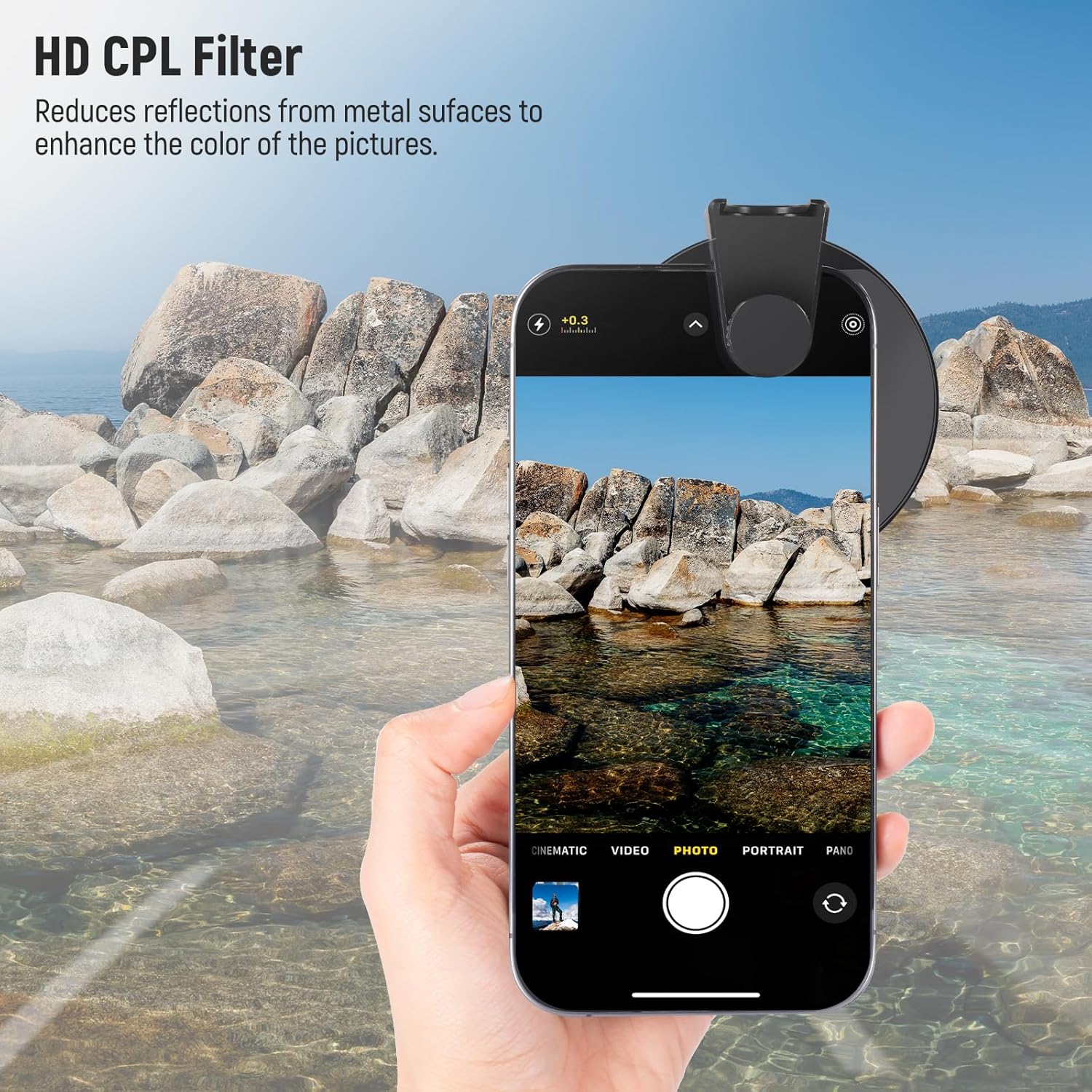 NEEWER CPL Filter for Phone, 67mm Camera Lens Polarizing Filter with Metal Cold Shoe Phone Clip Compatible with iPhone 16 15 Pro Max Plus 14 13 Pro Max Mini 12 11 X XS Max Samsung Galaxy, FL-27