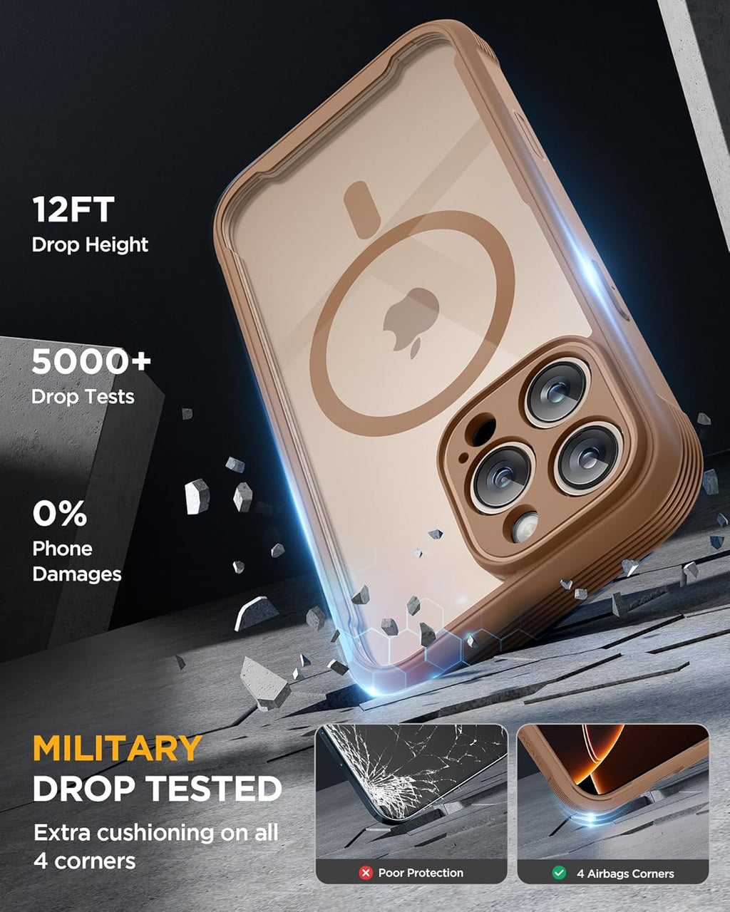Miracase Magnetic for iPhone 16 Pro Max Case 6.9'' [Compatible with MagSafe] Full-Body Phone case with Built-in Glass Screen Protector& Camera Protector,Drop Proof 16 Pro Max Cover,Desert Brown