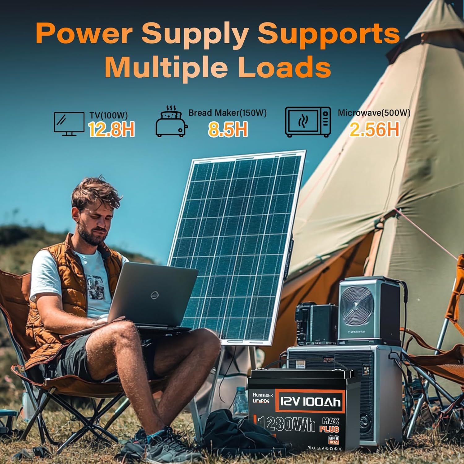 12V 100Ah LiFePO4 Battery MAX PLUS 2 Pack - 110A BMS with Low Temp Cutoff | 15000+ Deep Cycles for RV Solar Marine Trolling Motor | Off-Grid Backup Power Rechargeable Lithium Iron Phosphate Battery