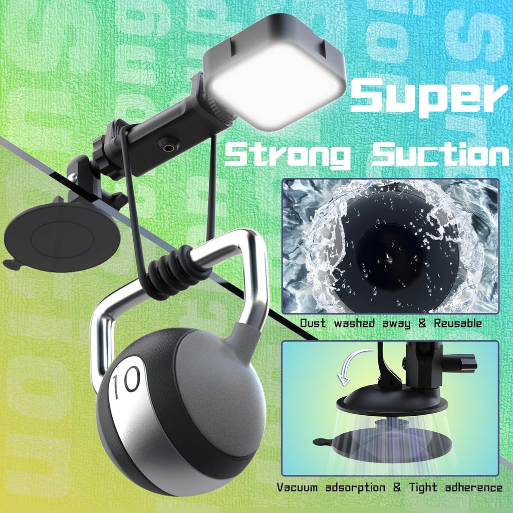 Suction Cup Phone Mount with Rechargeable Light, Mirror Phone Holder with Light Shower Bathroom Kitchen, Mirror Tripod for TikTok YouTube Instagram Make Up Pics Video Content Creator