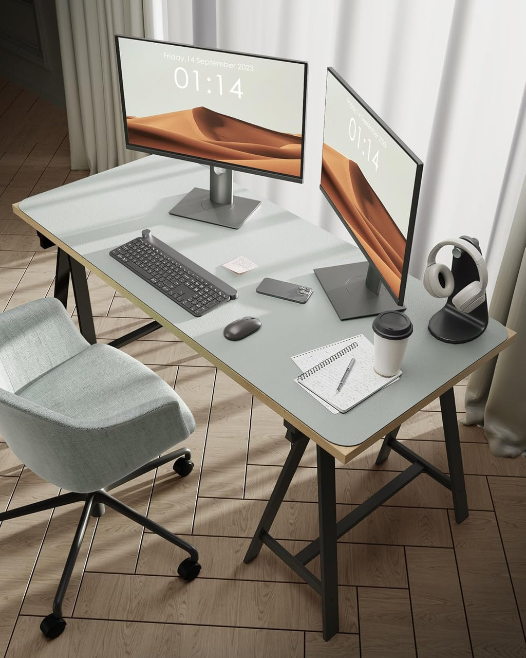 YSAGi Leather Desk Protector, Office Mat, Large Mouse Mat, Non-Slip PU Leather Blotter, Laptop Desk Pad, Waterproof Writing Pad for Office and Home (Grayish Green, 47.2" x 23.6")