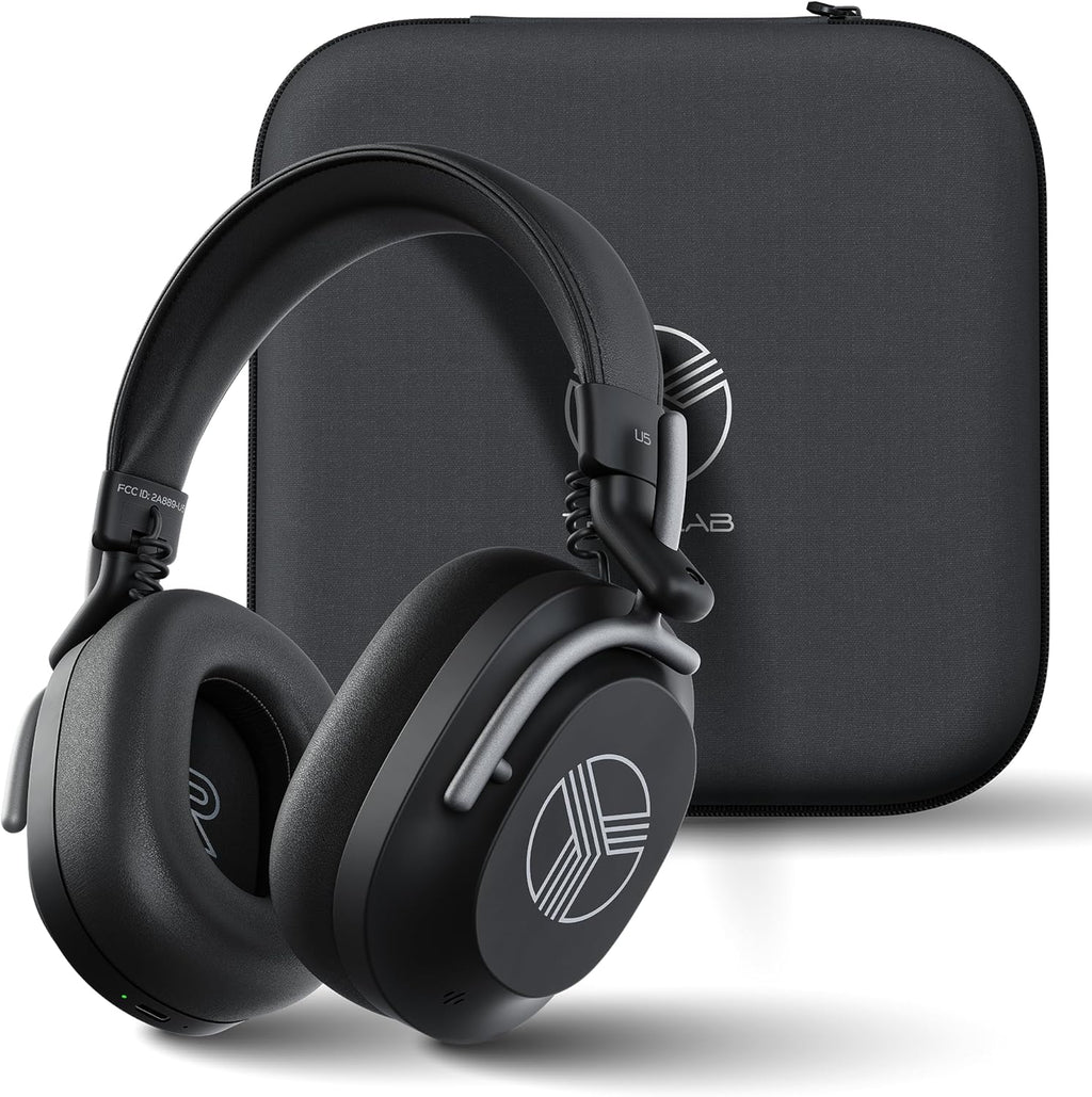 TREBLAB U5 - Hybrid Active Noise Cancelling Headphones Over-Ear, Deep Bass, 55H Battery, Mic for Calls, Bluetooth 5.3, Water-Resistant IPX4, Wireless Headphones Foldable for Travel, Gym, Work, Sports