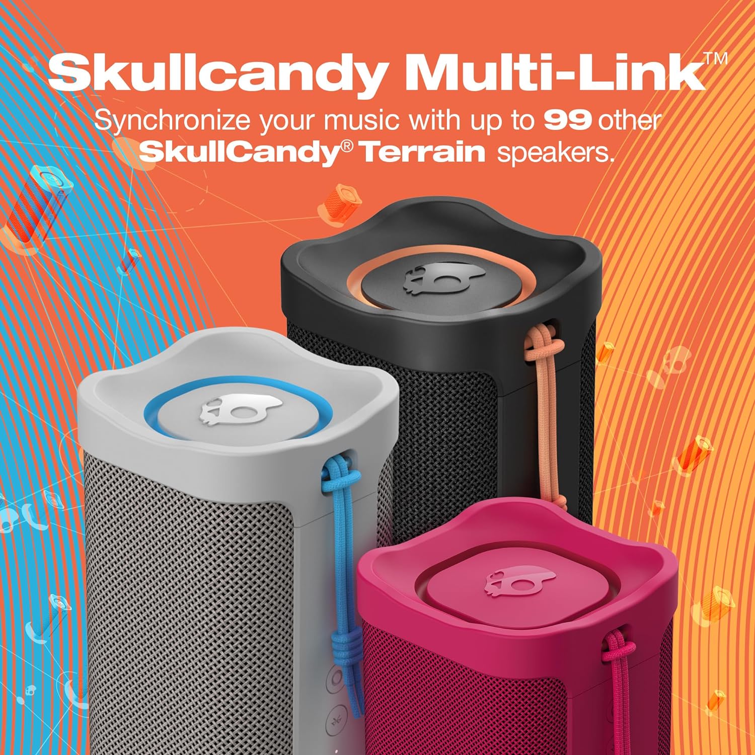Skullcandy Terrain XL Wireless Bluetooth Speaker - IPX7 Waterproof Portable Speaker, 18 Hour Battery, Nylon Wrist Wrap, True Wireless Stereo (Red)