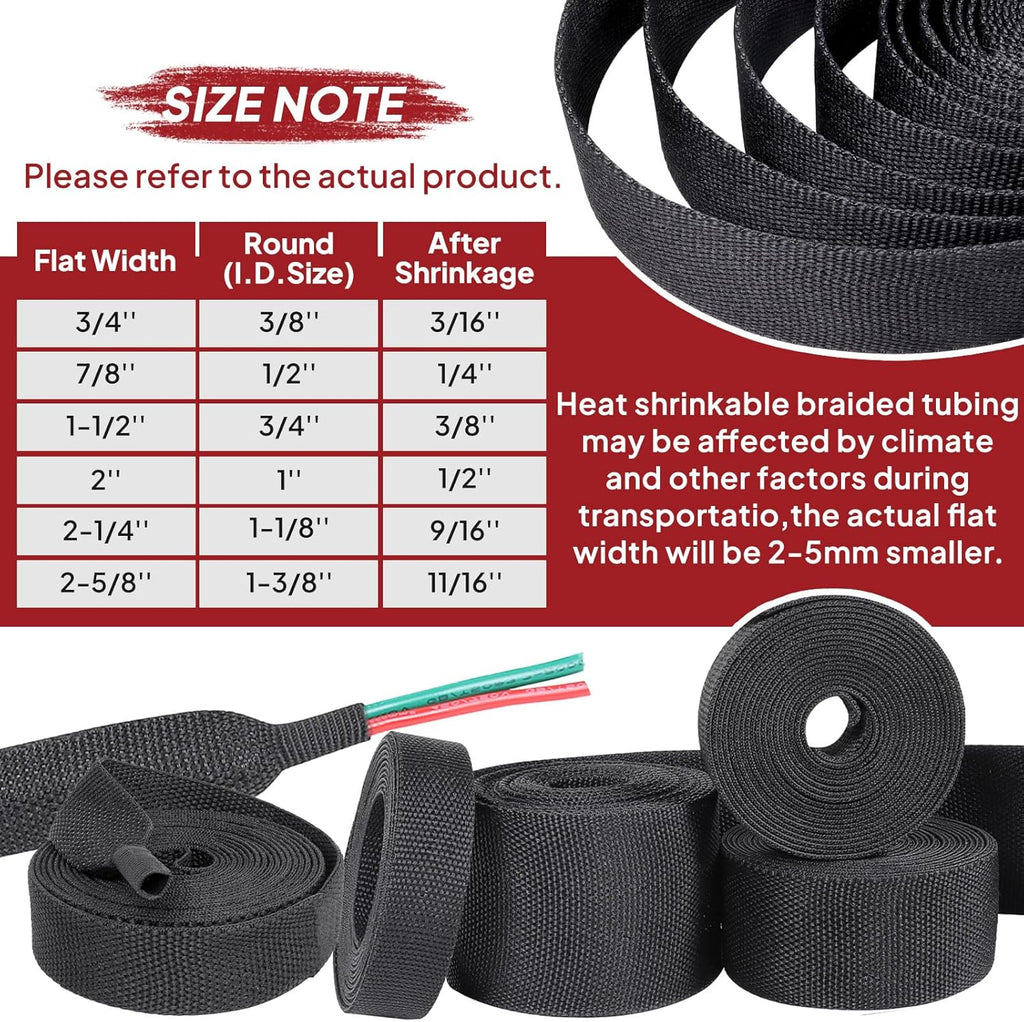 Braided Sleeving Heat Shrinkable Fabric 2:1 Ratio- Abrasion Protection Flexibility Wiring Harness Cable Sheath (3/8" ID, 16ft)