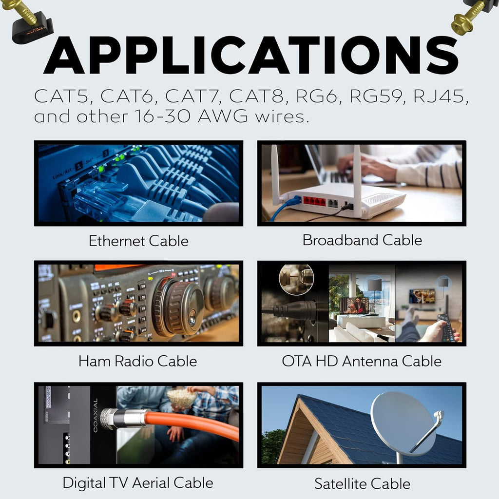 BEST CONNECTIONS Coaxial Cable Clips With Pre-Inserted Screw (300 Pack) - Black Single Mounting Clamps for Coax (RG6, RG59) and Ethernet - Cord Fastener/Strain Relief Clip