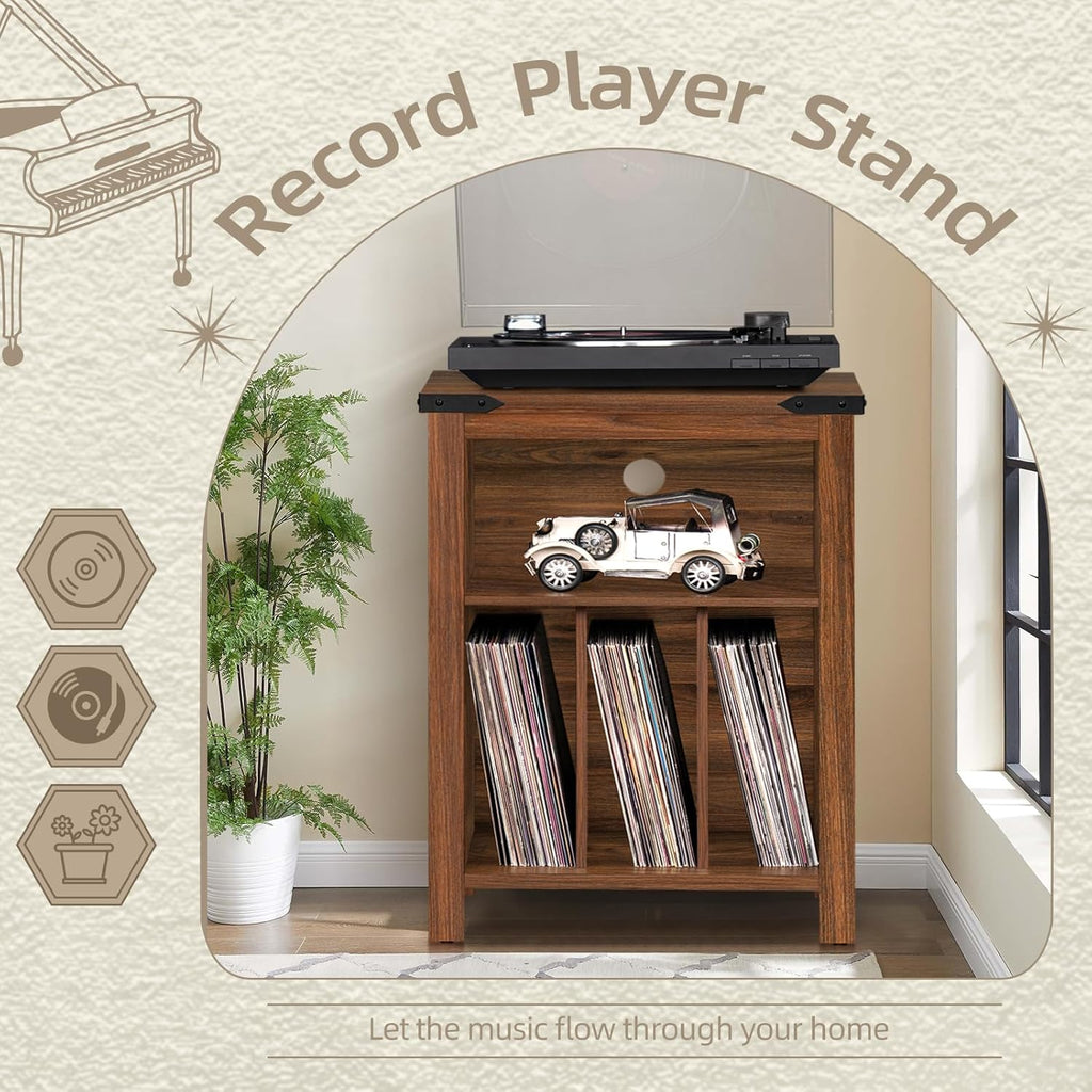 Record Player Stand with Vinyl Record Storage Holds up to 160 Albums,Large Wood Record Player Table Dispaly Shelf，Brown Turntable Stand Cabinet for Living Room,Bedroom,Office 7