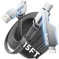 4-in-1 Long USB C Cable 60W 15FT Compatible With Lightning Cable [Fast Charging&Data Transfer] Flat Nylon Braided for iPhone iPad Charger Cord, Multi Charge Wire Combo with L/Type C/USB A Port