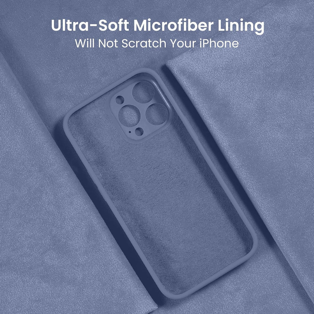 FireNova Designed for iPhone 15 Pro Case, Silicone Upgraded [Camera Protection] Phone Case with [2 Screen Protectors], Soft Anti-Scratch Microfiber Lining Inside, 6.1 inch, Lavender Gray