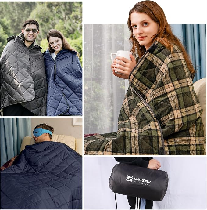 DUKUSEEK Hooded Outdoor Blanket, Extra Large 79" x 59" Waterproof Camping - Image 2