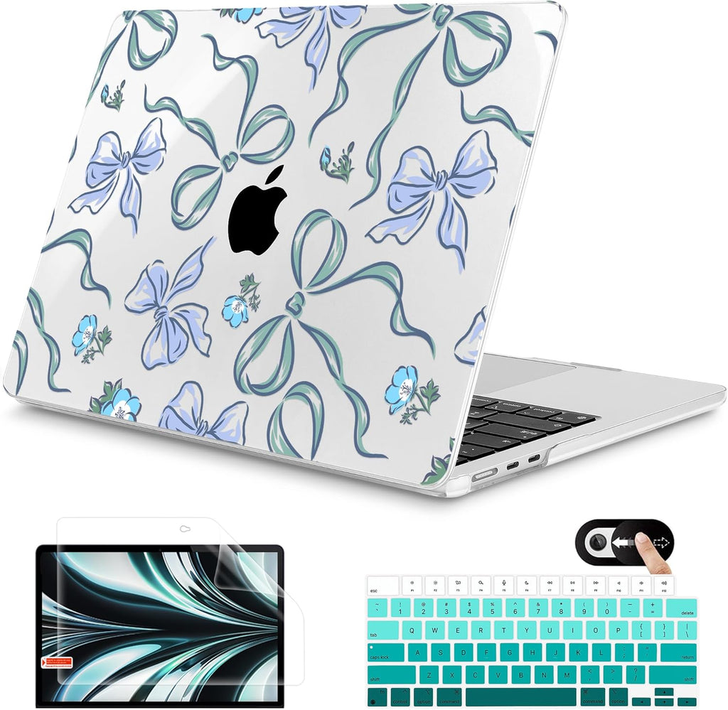 Mektron for 2025 M4 MacBook Air 13.6 Inch A3240 Case Fits 2023 A2681 M2 2024 A3113 M3 Chip with Liquid Retina Display Touch ID, Printed Plastic Hard Shell Cover for MacBook Air 13.6", Bows C355