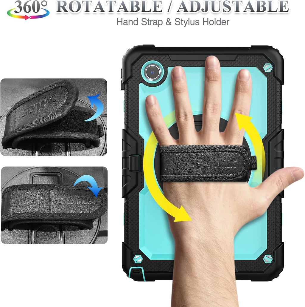 SEYMAC stock Tablet Case for Lenovo Tab M11 (TB-330FU/TB-330XU) 11 inch Drop-Proof Protection Cover with 360° Rotate Stand & Strap [Pen Holder] & Screen Protector/K11/Xiaoxin Pad 2024, Sky Blue+Black